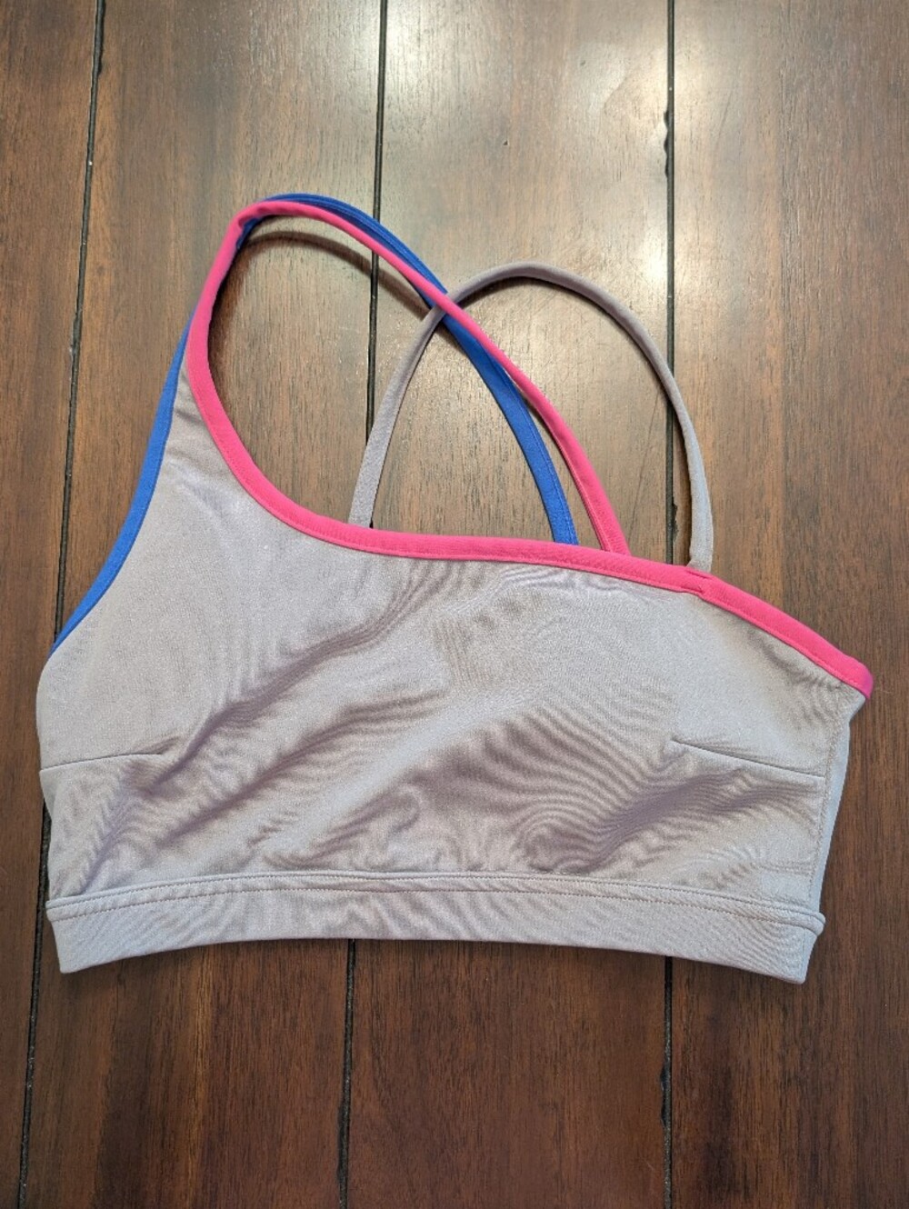 Leg3nd Women’s Gray Sports Bralette with Pink & Blue Trim Size L